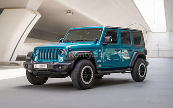 Jeep Wrangler Limited Sport Edition convertible (Azul), 2020 para alquiler en Dubai