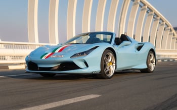 Blue Ferrari F8 Tributo Spyder, 2023 for rent in Dubai