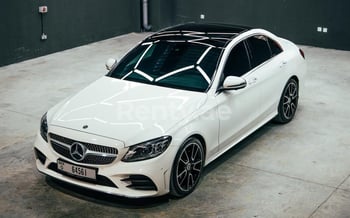 White Mercedes C200, 2020 for rent in Dubai