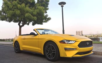 Yellow Ford Mustang cabrio, 2018 for rent in Dubai