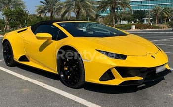 Yellow Lamborghini Evo Spyder, 2022 for rent in Dubai