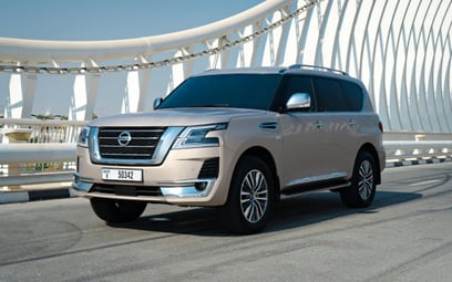Beige Nissan Patrol V8 Platinum 2021 for rent in Dubai