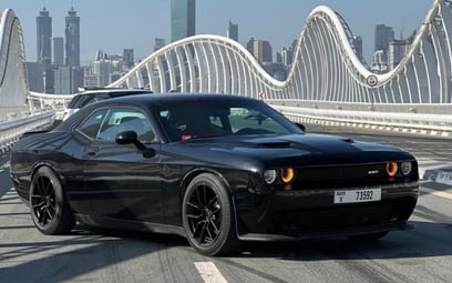 Black Dodge Challenger V6 2020 for rent in Dubai