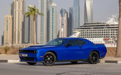 Blue Dodge Challenger 2018 for rent in Dubai