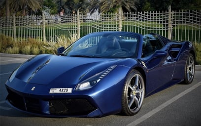 Blue Ferrari 488 Spyder 2019 for rent in Dubai
