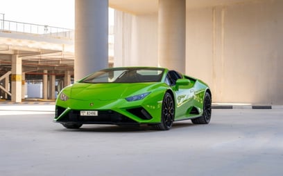 Green Lamborghini Evo Spyder 2021 for rent in Dubai