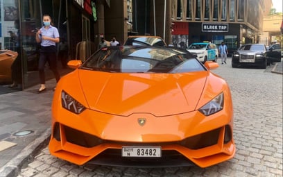 Orange Lamborghini Evo Spyder 2021 for rent in Dubai