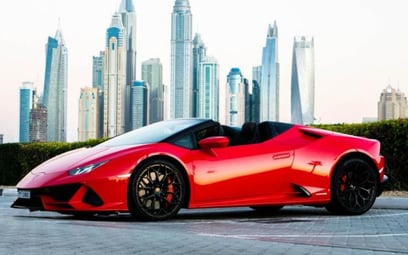 Red Lamborghini Evo Spyder 2020 for rent in Dubai