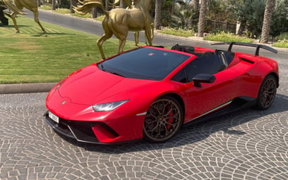 Аренда Red Lamborghini Huracan Performante Spyder 2019 в Дубае