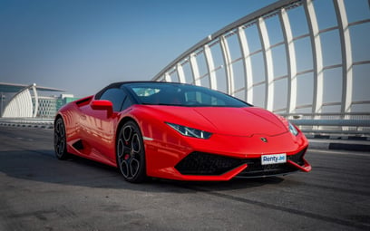 Red Lamborghini Huracan Spyder 2017 for rent in Dubai