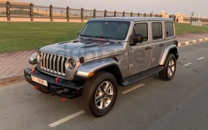 Silver Jeep Wrangler 2019 for rent in Dubai