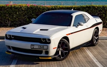 White Dodge Challenger 2018 for rent in Dubai