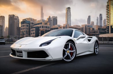 White Ferrari 488 Cabrio 2019 for rent in Dubai