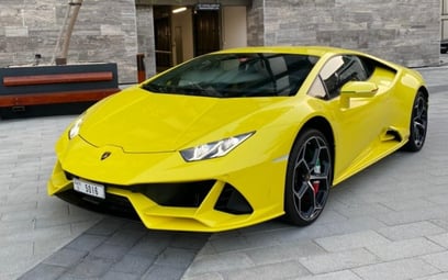 Yellow Lamborghini Evo 2019 for rent in Dubai
