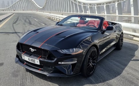 Black Ford Mustang Eco Boost cabrio, 2019 for rent in Dubai