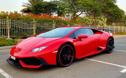 Red Lamborghini Huracan, 2018 for rent in Dubai