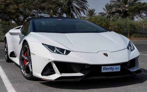 White Lamborghini Huracan Evo Spyder, 2020 for rent in Dubai