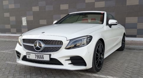 White Mercedes C200 Convertible, 2019 for rent in Dubai