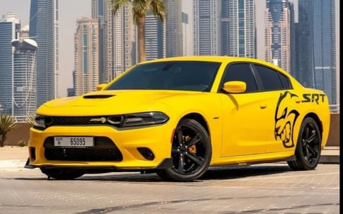 Yellow Dodge Charger R/T, 2018 for rent in Dubai