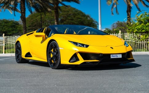 Yellow Lamborghini Evo Spyder, 2021 for rent in Dubai