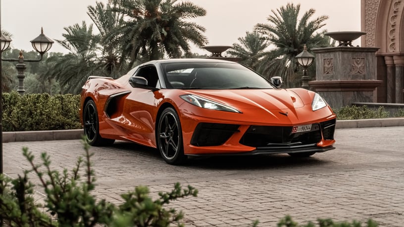 Chevrolet Corvette C8 Spyder (Orange), 2022 for rent in Abu Dhabi