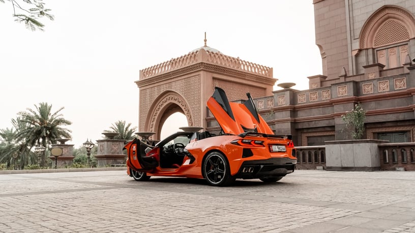Chevrolet Corvette C8 Spyder (Orange), 2022 for rent in Abu Dhabi