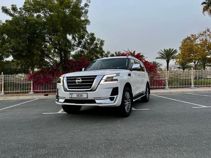 Nissan Patrol Platinium (White), 2022 for rent in Abu Dhabi