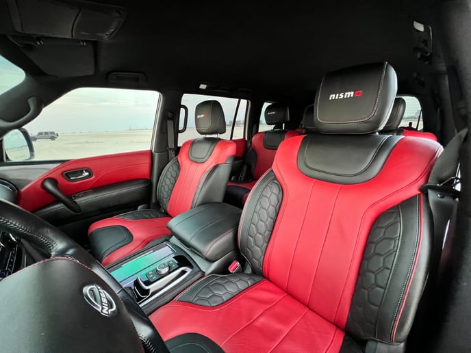 Nissan Patrol V8 with Nismo Bodykit and latest generation interior (White), 2021 for rent in Dubai