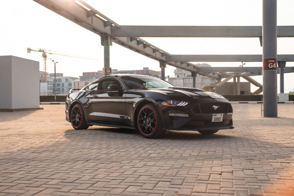 Black Ford Mustang V4 with GT Bodykit & Custom Exhaust System, 2018 for rent in Dubai 2