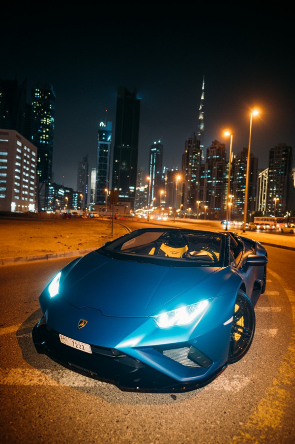 Blue Lamborghini Evo Spyder, 2021 for rent in Dubai 0