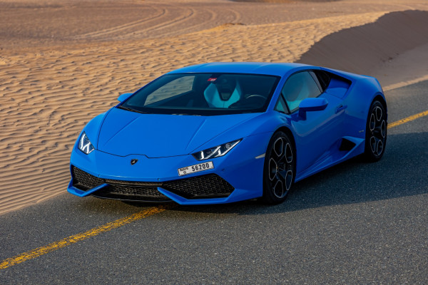 Blue Lamborghini Huracan, 2019 for rent in Dubai 1