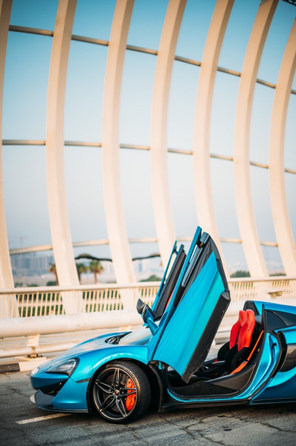 Blue McLaren 570S Spyder, 2018 for rent in Dubai 0