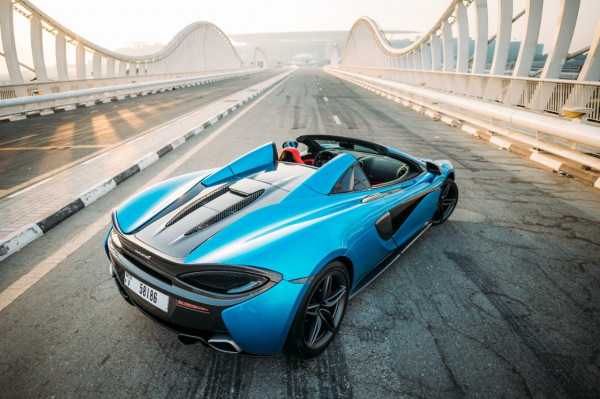 Blue McLaren 570S Spyder, 2018 for rent in Dubai 1