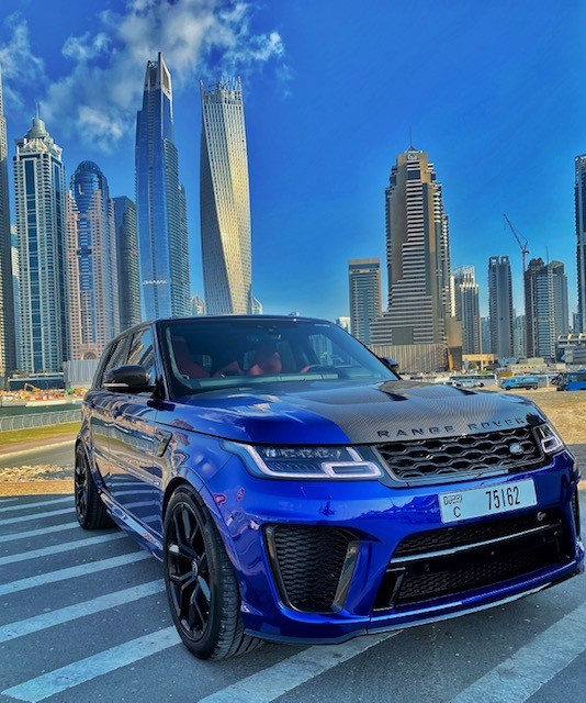 Blue Range Rover Sport SVR, 2020 for rent in Dubai 1