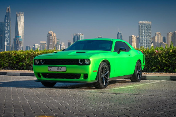Green Dodge Challenger, 2018 for rent in Dubai 1
