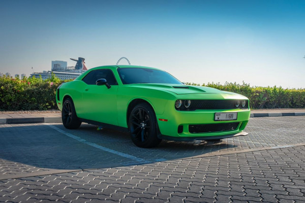 Green Dodge Challenger, 2018 for rent in Dubai 3
