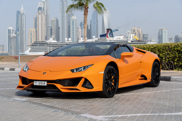 Orange Lamborghini Evo Spyder, 2020 for rent in Dubai 8