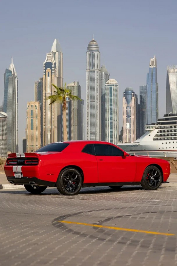 Red Dodge Challenger, 2019 for rent in Dubai 0