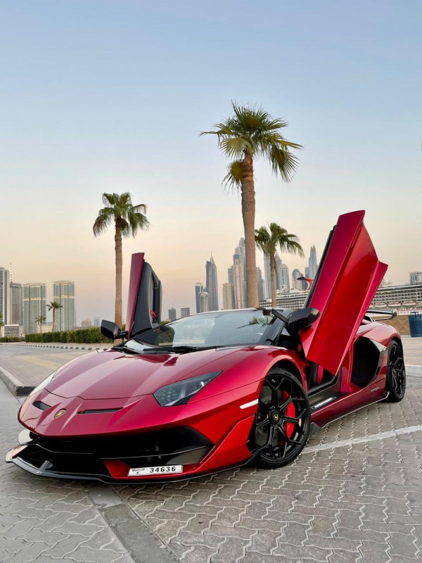 Red Lamborghini Aventador Spyder, 2021 for rent in Dubai 3