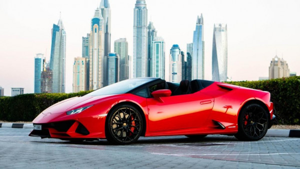 Red Lamborghini Evo Spyder, 2020 for rent in Dubai 1