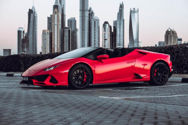 Red Lamborghini Evo Spyder, 2020 for rent in Dubai 3