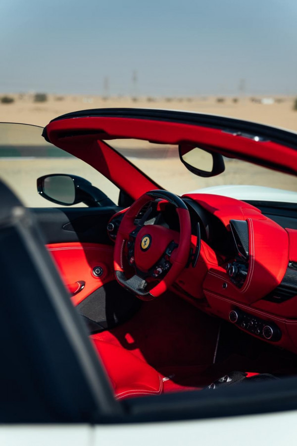 White Ferrari 488 Spyder, 2018 for rent in Dubai 1