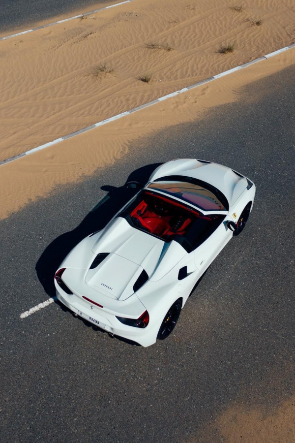 White Ferrari 488 Spyder, 2018 for rent in Dubai 2