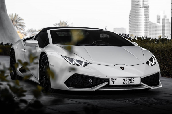 White Lamborghini Huracan Spyder, 2018 for rent in Dubai 1