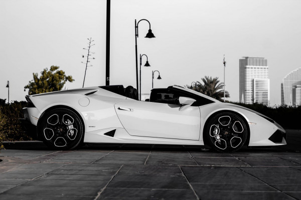 White Lamborghini Huracan Spyder, 2018 for rent in Dubai 4