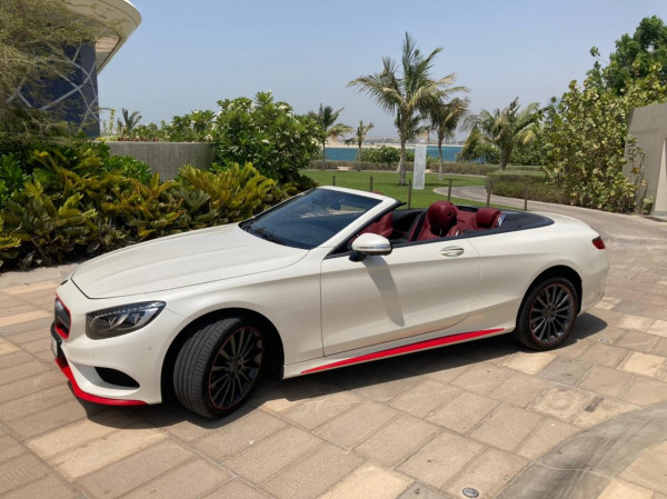 White Mercedes S Class cabrio, 2018 for rent in Dubai 2
