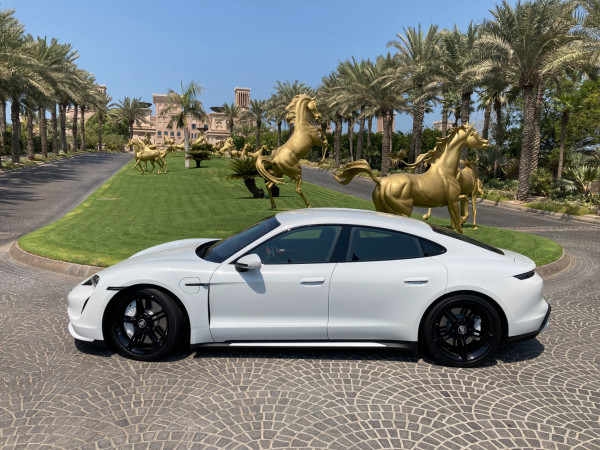 White Porsche Taycan Turbo S, 2021 for rent in Dubai 1