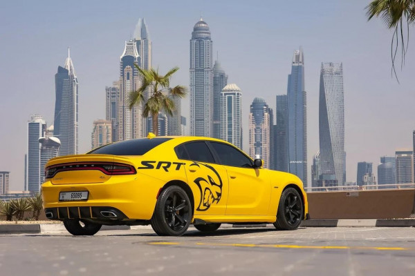 Yellow Dodge Charger R/T, 2018 for rent in Dubai 0