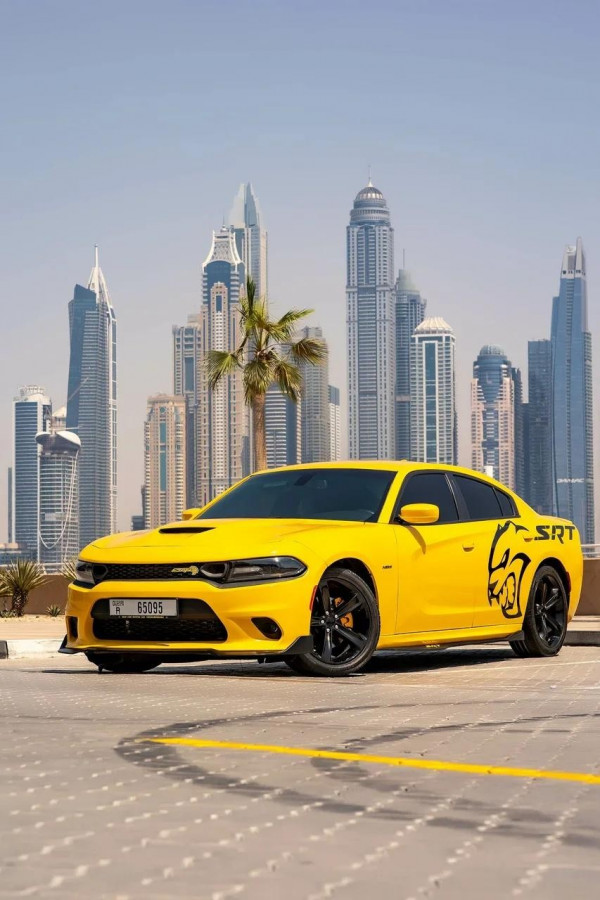 Yellow Dodge Charger R/T, 2018 for rent in Dubai 1