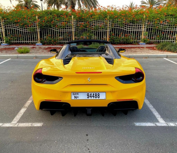Yellow Ferrari 488 Spyder, 2018 for rent in Dubai 1